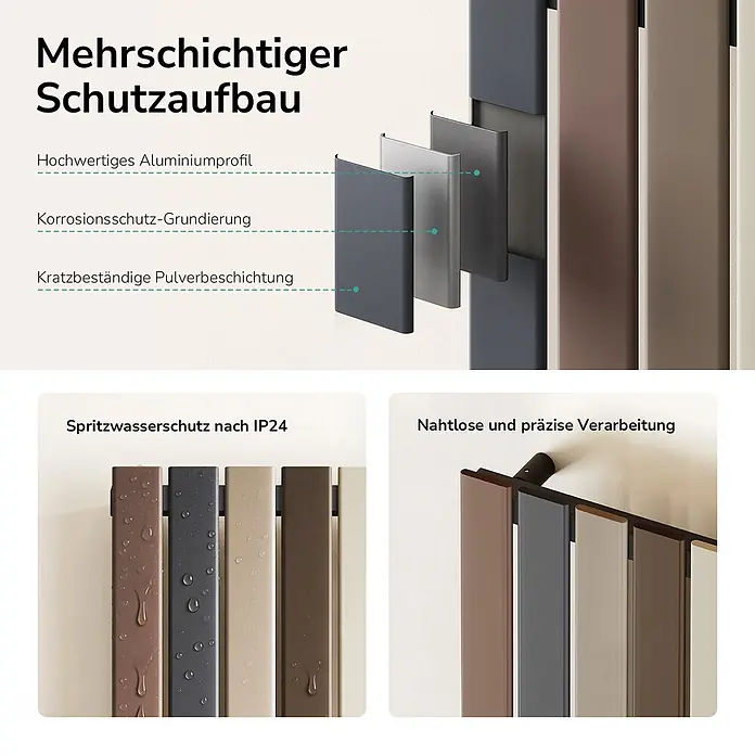 Elektro-Badheizkörper PCFR -  - Robuste, mehrschichtige Aluminiumplatten mit IP24 Spritzschutz und nahtloser Verarbeitung, in verschiedenen Farben.