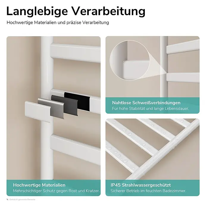 Elektro-Badheizkörper PFLR1 1000 × 530 × 260 mm Weiß -  - Weißer elektrischer Handtuchwärmer mit langlebiger Mehrfachbeschichtung, nahtlosen Schweißnähten und IP45 Strahlwasserschutz für Bäder.