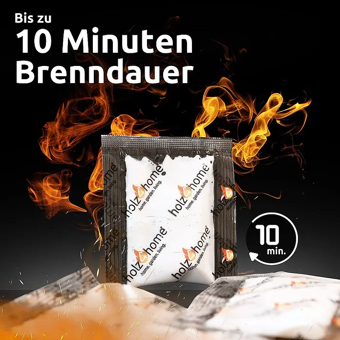 Anzündtüten 500 Stück mit Nachfüllrohr I Grillanzünder Kaminanzünder -  - Weiße holz.home Anzünder-Beutel in Flammen, mit 10 Minuten Brenndauer.