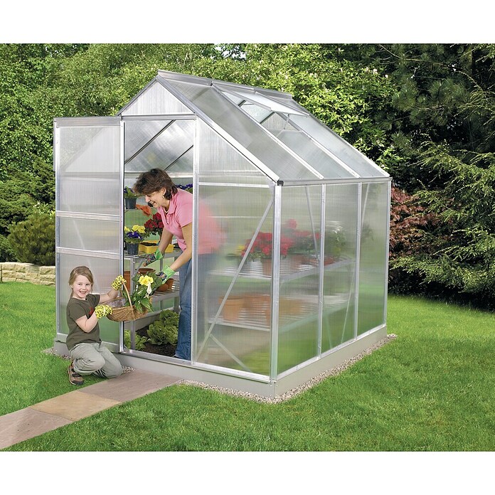 Vitavia Gewächshaus (1,95 x 1,95 x 1,97 m, Farbe: Silbergrau, Polycarbonat, 4 mm)