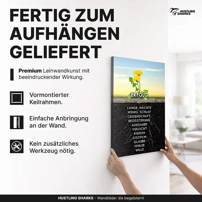 Hustling Sharks Leinwandbild Löwenzahn des Erfolgs, B x H: 40 x 60 cm -  - Leinwandbild mit Pusteblumenmotiv und motivierendem Text über Erfolg, zur einfachen Montage an einer Wand gehalten.