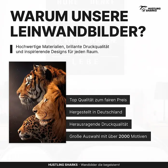 Hustling Sharks Leinwandbild 3 Animals, B x H: 80 x 120 cm -  - Leinwandbild mit Profilen von Tiger, Löwe und Leopard.