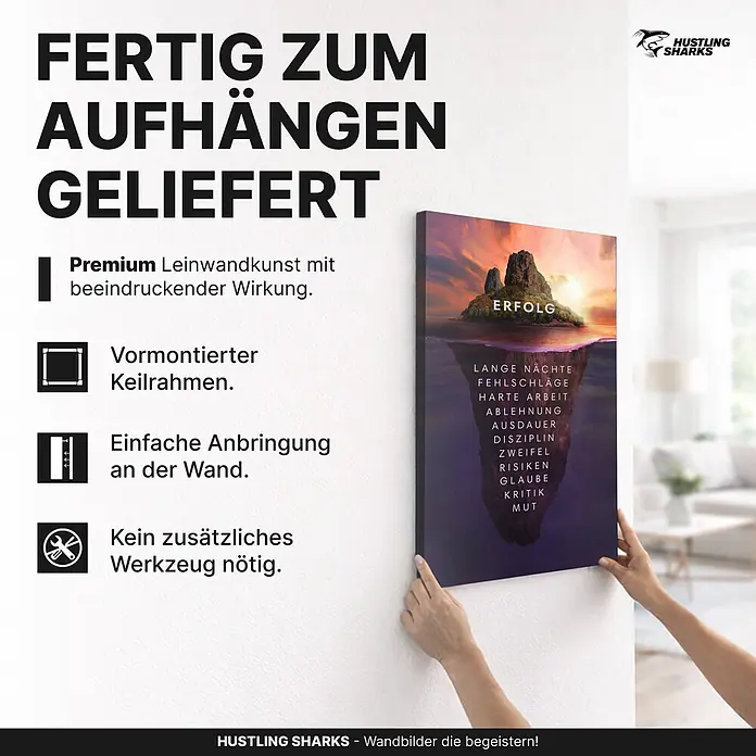 Hustling Sharks Leinwandbild Insel des Erfolgs, B x H: 40 x 60 cm -  - Fertig zum Aufhängen geliefertes Leinwandbild mit Erfolgszitat, wird an die Wand gehalten.