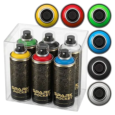 SPARK Pocket Sprühfarbe 200ml 6er Set Gelb Rot Grün Blau Schwarz Weiss