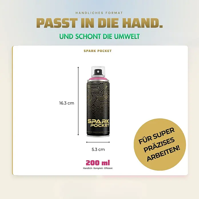 SPARK Pocket Sprühfarbe 200ml Glänzende Farbe Apolo Grau -  - Pink-schwarze Spark Pocket Sprühdose, 16.3 cm hoch, 5.3 cm breit, 200 ml. Passt in die Hand, für präzises Arbeiten.