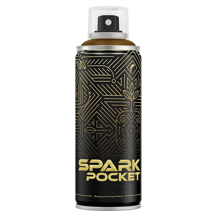 SPARK Pocket Sprühfarbe 200ml Glänzende Farbe Jazz Braun -  - Schwarz-goldene "Spark Pocket" Sprühdose mit transparenter Kappe.