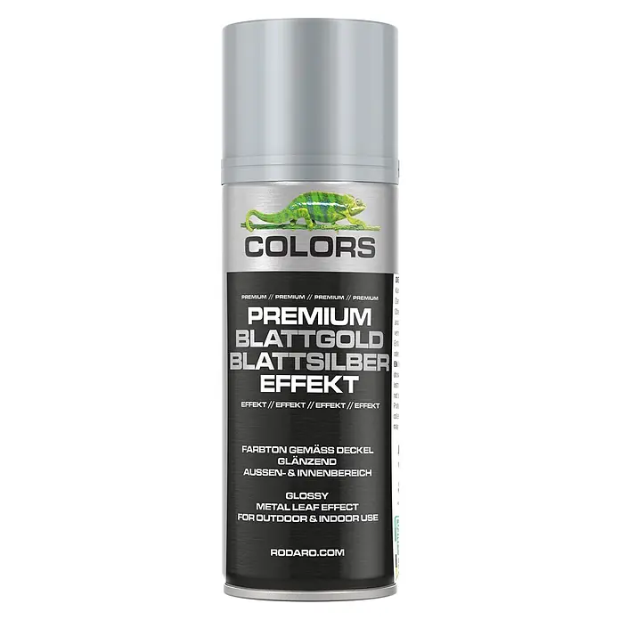 COLORS Effektlack Spraydose 400ml Blattsilber Effekt Glanz -  - Silberne Rodaro Colors Premium Sprühdose für Blattgold-/Blattsilber-Effektfarbe, glänzend, für Innen- und Außenbereich.
