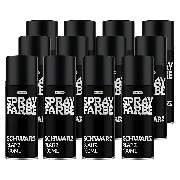 EasySpray Sprühfarbe 400ml 12er Set Schwarz Glanz -  - Mehrere schwarze Glanz-Sprühfarbendosen, je 400ml.