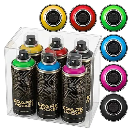 SPARK Pocket Sprühfarbe 200ml 6er Set Gelb Rot Grün Blau Magenta Schwarz