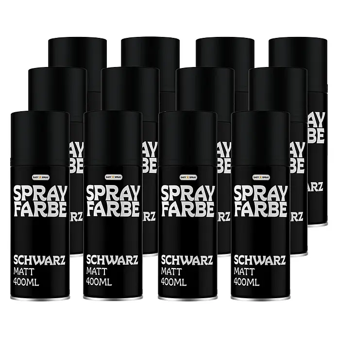 EasySpray Sprühfarbe 400ml 12er Set Schwarz Matt -  - Mehrere schwarze matte 400ml Spraydosen.
