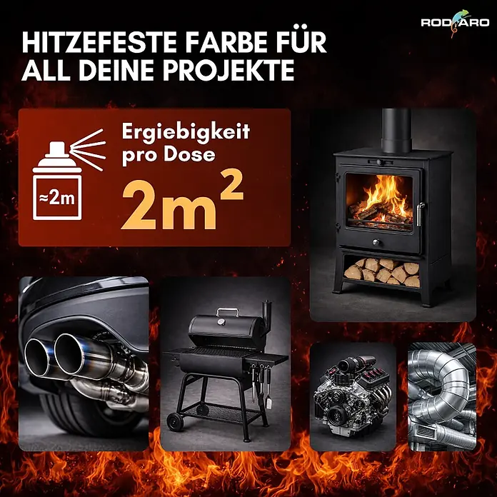 COLORS Hitzefest Sprühlack Hochtemperatur 400ml Silber Matt -  - Hitzefeste Sprühfarbe (2m² Deckkraft) für Hochtemperaturanwendungen: Öfen, Auspuffe, Grills, Motoren und Rohre.