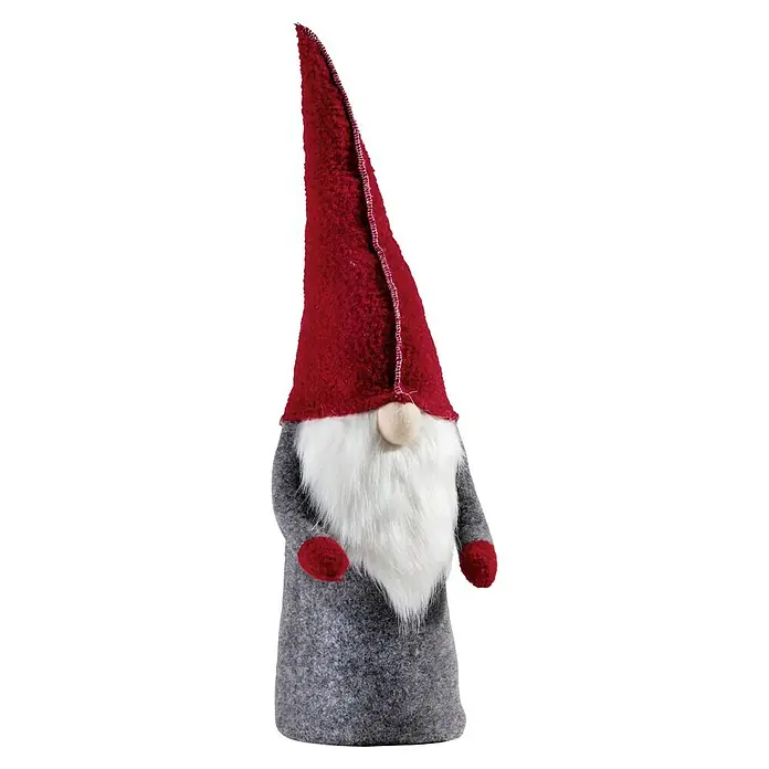 Weihnachtszwerg Weihnachtsmann mit langer Mütze - Textil, Weiß/Rot, Höhe: 52 cm - Weihnachtswichtel-Dekofigur mit roter Mütze, Bart und grauem Körper für eine festliche Atmosphäre.