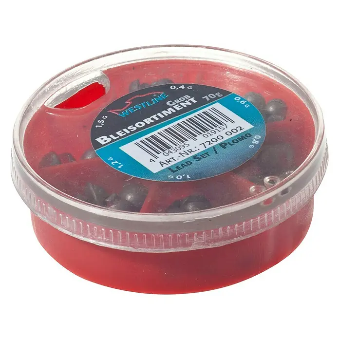 Westline Bleischrotsortiment - 70 g - Dose mit Westline Bleisortiment für Angelzubehör, 70g, verschiedene Größen.