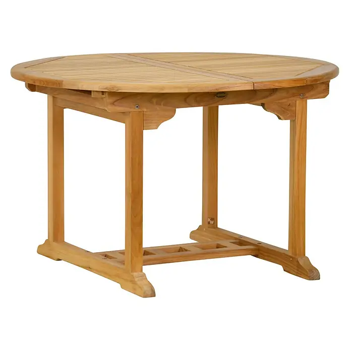 Gartentisch Teak ausziehbar 120 cm rund Holztisch extra massiv -  - Runder, lamellierter Teakholz-Gartentisch.