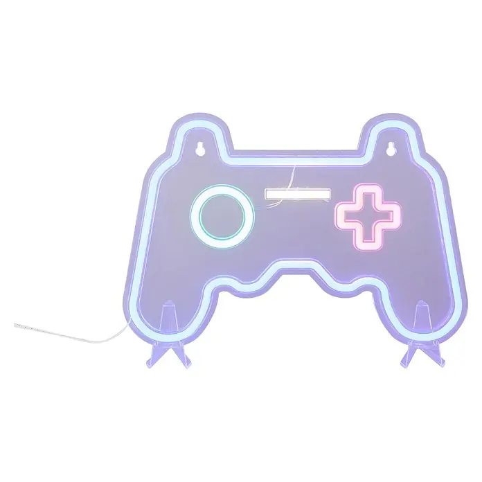 Tween Light LED-Dekoleuchte Gamepad Controller - Transparent, Kunststoff, L x B x H: 1,5 x 32 x 21 cm - Neon-Schild in Gaming-Controller-Form mit leuchtenden lila, blauen, grünen, weißen und pinken Lichtern.
