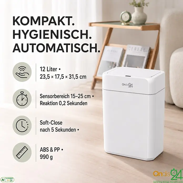 Ondis24 Sensormülleimer 12l weiß, Kunststoff -  - Weißer, kompakter, hygienischer und automatischer Mülleimer aus ABS und PP.