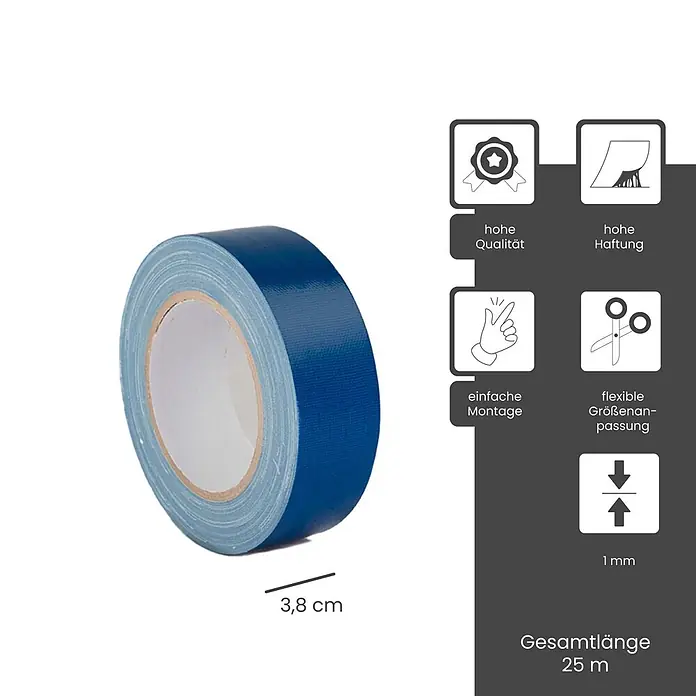 Dalsys Gewebeband 25m x 3,8cm Abdeckband Transparent für Innen und Außen -  - Rolle blaues Gewebeband, 3,8 cm breit und 25 m lang, mit hoher Qualität und starker Haftung.