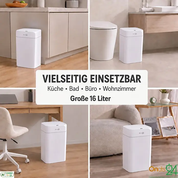Ondis24 Sensormülleimer Set 12&16L Weiß, Kunststoff -  - Weißer 16-Liter-Mülleimer, vielseitig einsetzbar in Küche, Bad, Büro und Wohnzimmer.