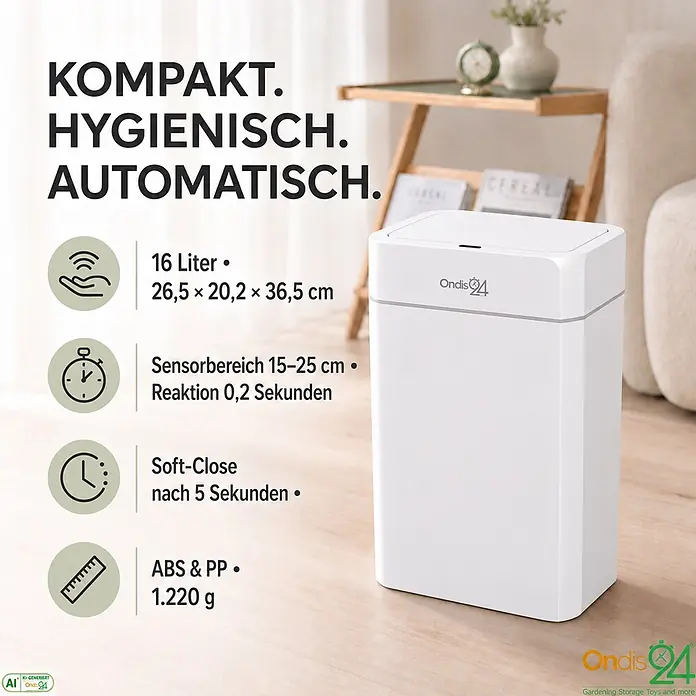 Ondis24 Sensormülleimer Set 12&16L Weiß, Kunststoff -  - Weißer automatischer Mülleimer mit Sensor, kompakt und hygienisch, in einem Wohnambiente.
