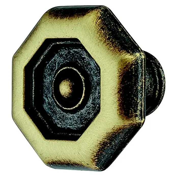 Möbelknopf - Typ Möbelgriff: Knopf, Ø x L: 33 x 21 mm - Nahaufnahme eines Messing-Schrankknopfs in antiker Optik, ideal für Möbelrenovierungen und zur Aufwertung des Wohnraumdekors.