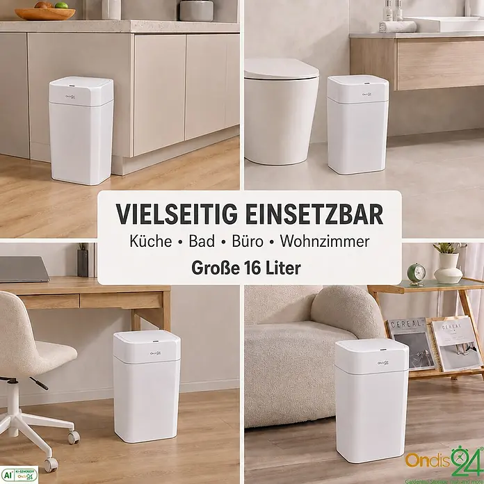 Ondis24 Sensormülleimer 16l Weiß, Kunststoff -  - Weißer 16-Liter-Mülleimer in Küche, Bad, Büro und Wohnzimmer, vielseitig einsetzbar.