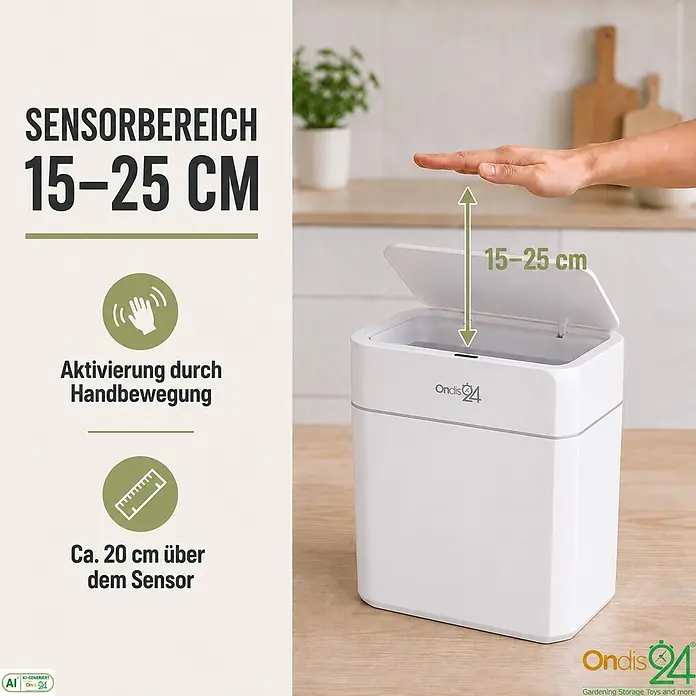 Ondis24 Sensormülleimer 16l Weiß, Kunststoff -  - Weißer Mülleimer mit Bewegungssensor, der sich durch Handbewegung im Bereich von 15-25 cm öffnet.