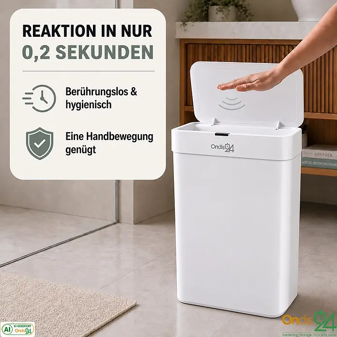 Ondis24 Sensormülleimer Set 12&16&50L Weiß, Kunststoff -  - Weißer smarter Mülleimer im Badezimmer, der berührungslos mit einer Handbewegung geöffnet wird.
