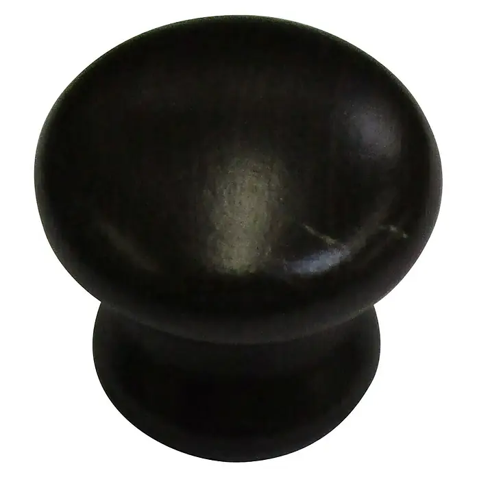 Häfele Pomo para muebles - Ø x Al: 40 x 30 mm, Madera, Lacado, Negro - Primer plano de un pomo de mueble redondo y negro, perfecto para cajones o armarios. Diseño elegante y funcional para cualquier decoración.