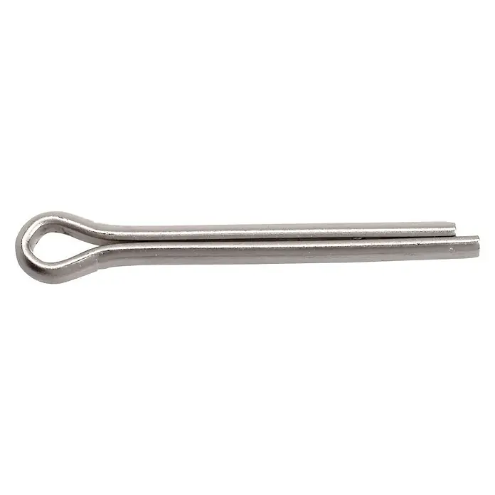 Marinetech Splint - L x B: 40 x 4 mm, Stahlsorte: A4, Edelstahl, DIN 94 - Ein einzelner, glänzender Splint aus Metall, der auf einem sauberen, weißen Hintergrund liegt und seine Form klar zur Geltung bringt.