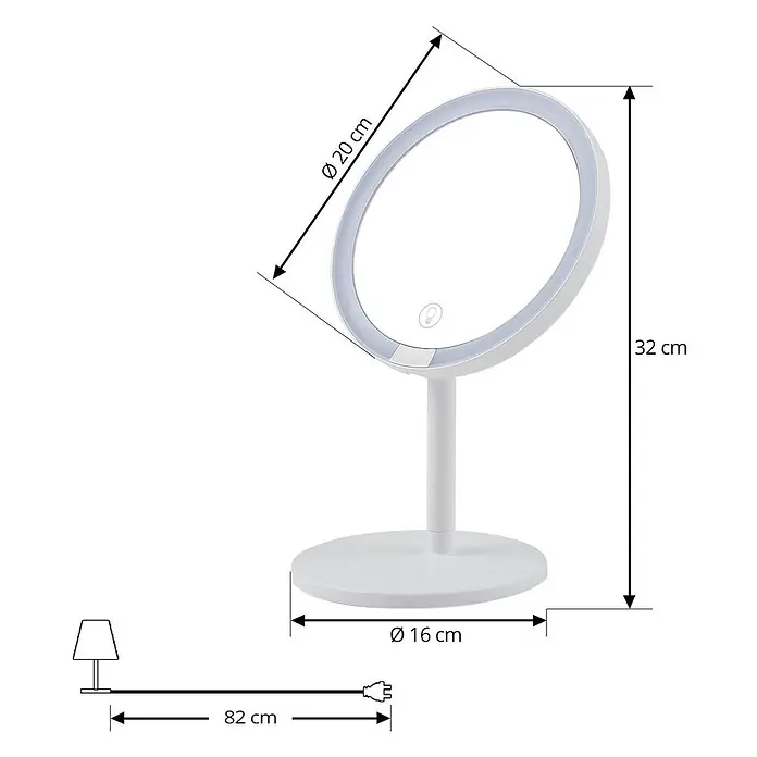 Lindby LED Renki dimmbar (Modern) in Weiß - 1 flammig, - Weißer runder beleuchteter Kosmetikspiegel mit Standfuß.