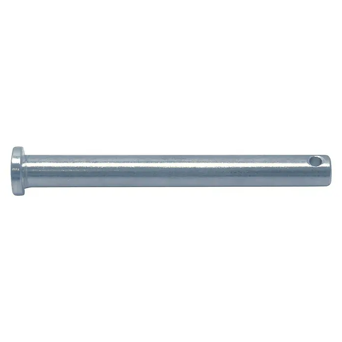 Marinetech Steckbolzen - Ø x L: 9,5 x 30 mm, A4, Edelstahl - Ein glänzender, silberner Bolzen mit einem Flansch und einem Loch am Ende, ideal für Befestigungen.