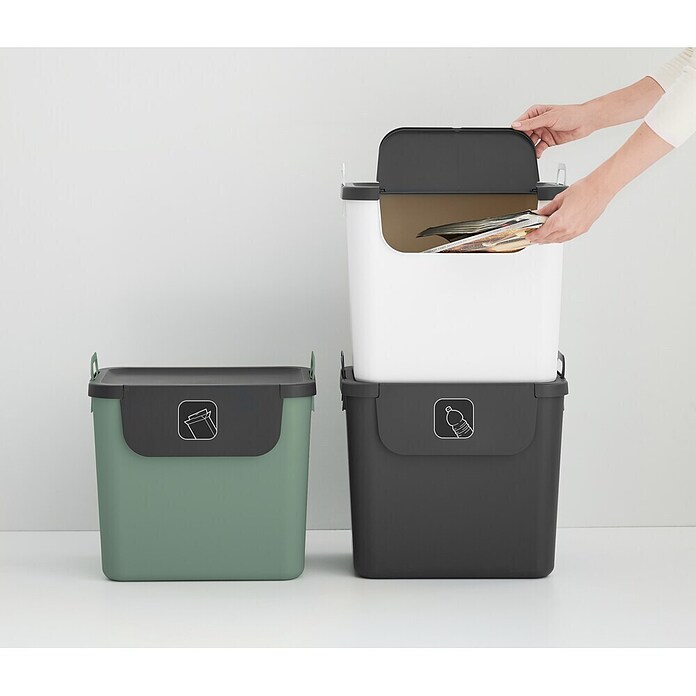 Rotho Mülltrennsystem 3er Set Jive (Gesamt Fassungsvermögen: 30 l, Kunststoff, Grün/Grau/Schwarz) | BAUHAUS
