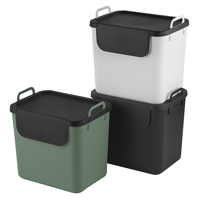 Rotho Mülltrennsystem 3er Set Jive (Gesamt Fassungsvermögen: 30 l, Kunststoff, Grün/Grau/Schwarz) | BAUHAUS