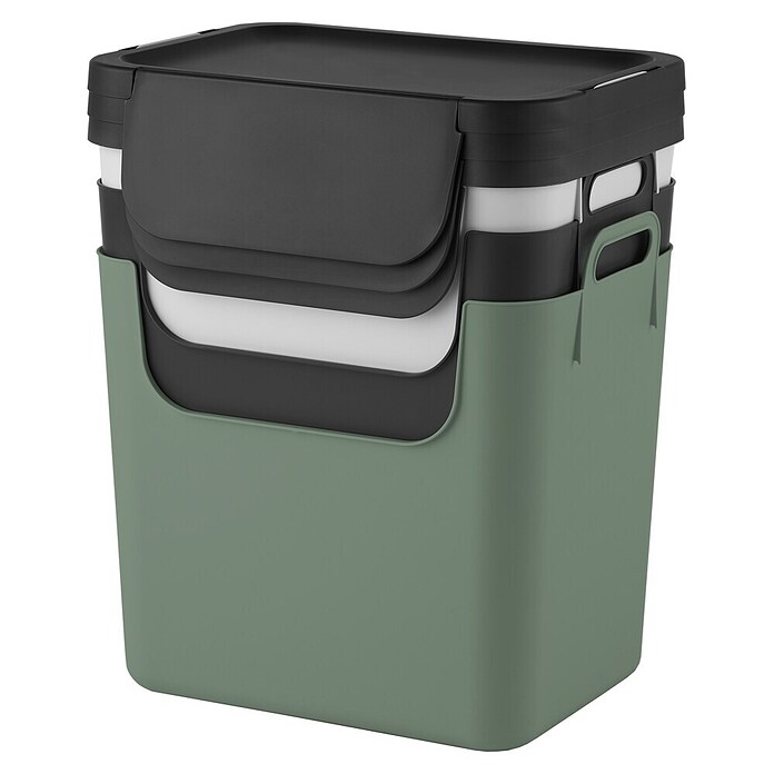 Rotho Mülltrennsystem 3er Set Jive (Gesamt Fassungsvermögen: 30 l, Kunststoff, Grün/Grau/Schwarz) | BAUHAUS