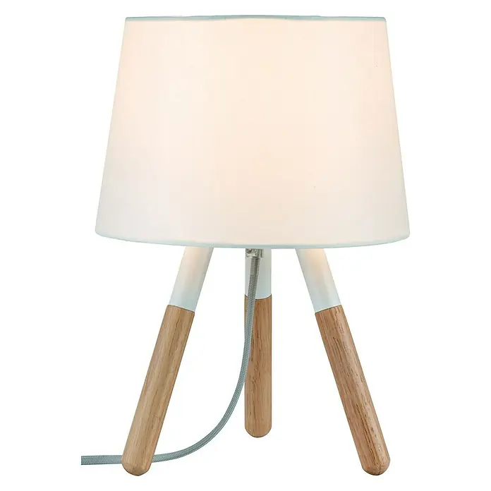Paulmann Neordic Tischleuchte Berit - 20 W, Hellbraun, E27 - Elegante Tischleuchte mit weißem Schirm und Holzbeinen. Die Lampe spendet ein warmes Licht und passt perfekt auf jeden Nachttisch.