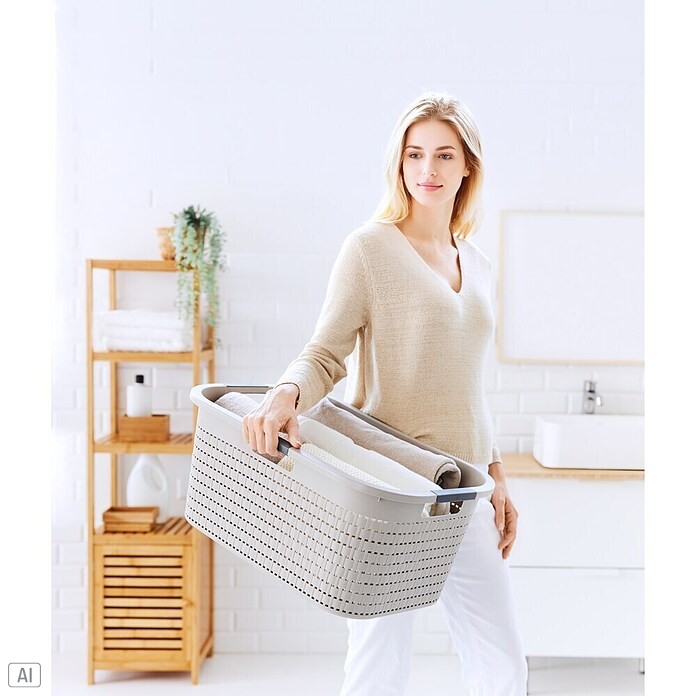 Rotho Wäschesammler Country (L x B x H: 58 x 38,9 x 25,1 cm, Cappuccino, 40 l) | BAUHAUS