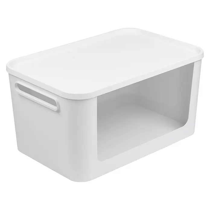 SmartStore Aufbewahrungsbox Module - L x B x H: 39,5 x 59,5 x 30 cm, Kunststoff, 55 l, Weiß - Weiße rechteckige Aufbewahrungsbox mit abnehmbarem Deckel, offener Vorderseite und integriertem Griff.