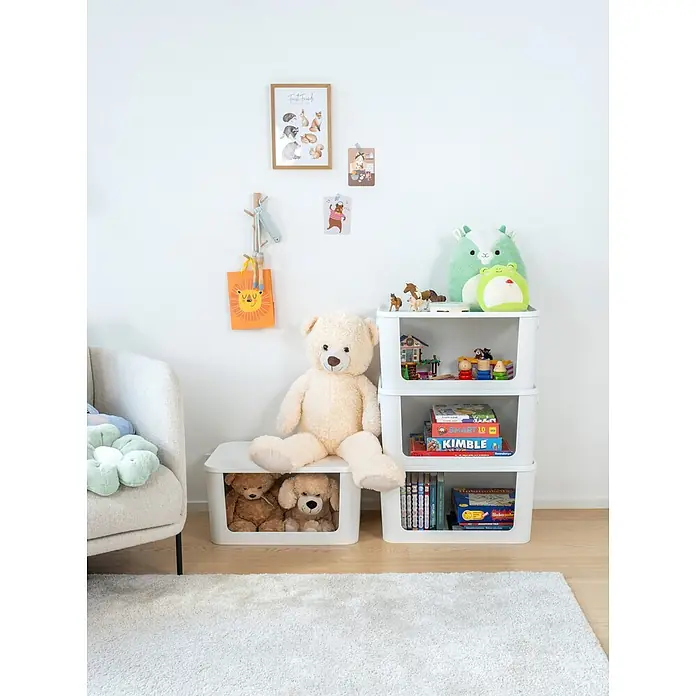SmartStore Aufbewahrungsbox Module - L x B x H: 39,5 x 59,5 x 30 cm, Kunststoff, 55 l, Weiß - Weiße modulare Aufbewahrungswürfel für Spielzeug und Bücher in einem Kinderzimmer.