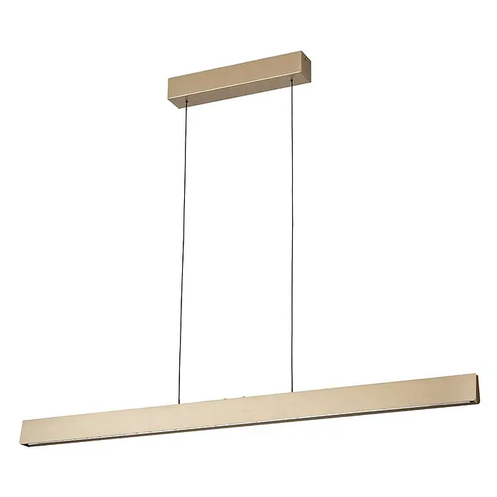 Orion Leuchten Pendelleuchte Tara Gold -  - Moderne lineare Pendelleuchte in gebürstetem Champagner-Metallic, integrierte LED-Beleuchtung, von rechteckiger Deckenplatte abgehängt.