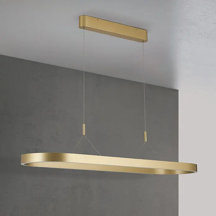 Orion Leuchten Pendelleuchte Lift Gold -  - Goldene ovale LED-Pendelleuchte, von der Decke abgehängt.