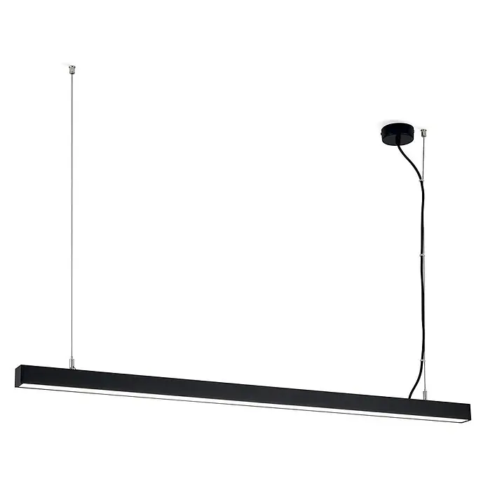 Orion Leuchten Pendelleuchte Balken Schwarz Mehrfarbig 35 W -  - Schwarze lineare LED-Pendelleuchte, an Kabeln aufgehängt.