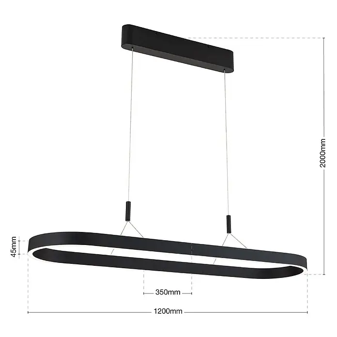 Orion Leuchten Pendelleuchte Lift Schwarz -  - Schwarze ovale LED-Pendelleuchte, 1200mm lang und 45mm hoch, mit max. 2000mm Abhängung.