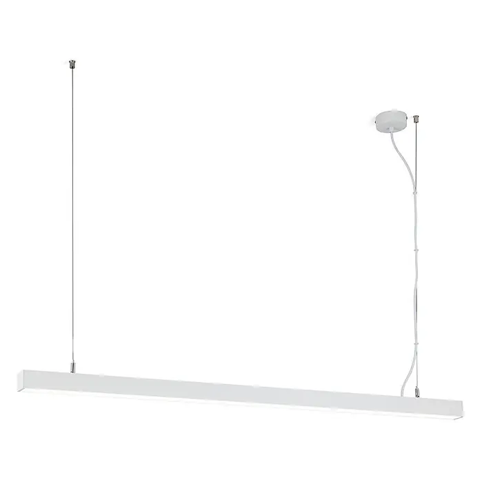 Orion Leuchten Pendelleuchte Balken Weiß Mehrfarbig 35 W -  - Weiße lineare LED-Pendelleuchte, aufgehängt an dünnen Kabeln, mit minimalistischem Design.