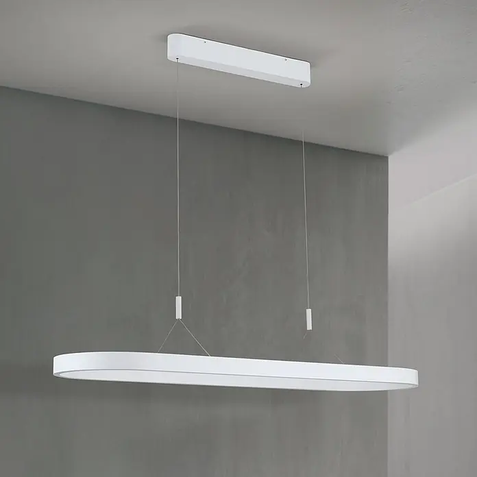 Orion Leuchten Pendelleuchte Lift Weiß -  - Moderne weiße ovale LED-Pendelleuchte, von der Decke abgehängt.