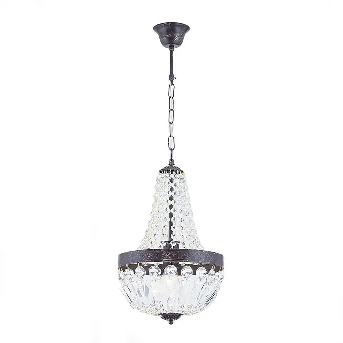 Orion Leuchten Kronleuchter Arila Ø 25 cm -  - Verzierte Pendelleuchte aus dunklem Metall mit kaskadierenden klaren Kristallperlen.