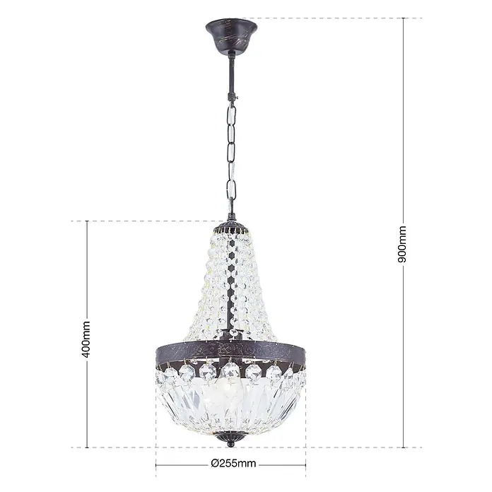 Orion Leuchten Kronleuchter Arila Ø 25 cm -  - Antiker Bronzeleuchter mit klaren Kristalltropfen und dekorativen Metallarbeiten. Eine Hängeleuchte.