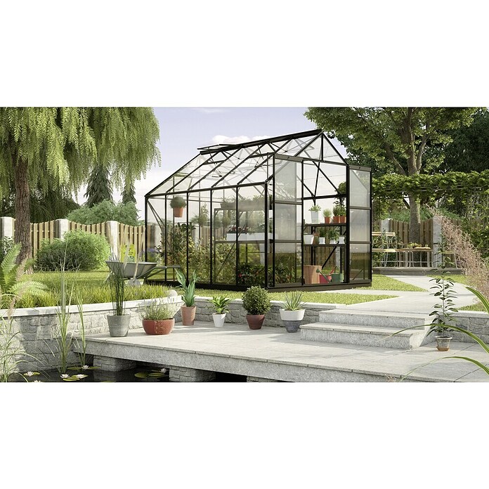Vitavia Gewächshaus (3,21 x 2,57 x 2,46 m, Farbe: Schwarz, Einscheibensicherheitsglas (ESG), 3 mm)