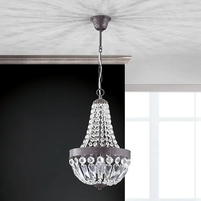 Orion Leuchten Kronleuchter Arila Ø 25 cm -  - Bronzefarbener Kronleuchter mit kunstvollem Metall und klaren Kristallperlen und Prismen, von der Decke hängend.