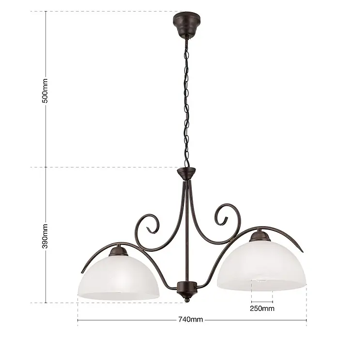 Orion Leuchten Hängeleuchte Alabast Ø 25 cm -  - Zweiflammige Hängelampe mit dunklem, verschnörkeltem Metallrahmen und kuppelförmigen Milchglasschirmen.