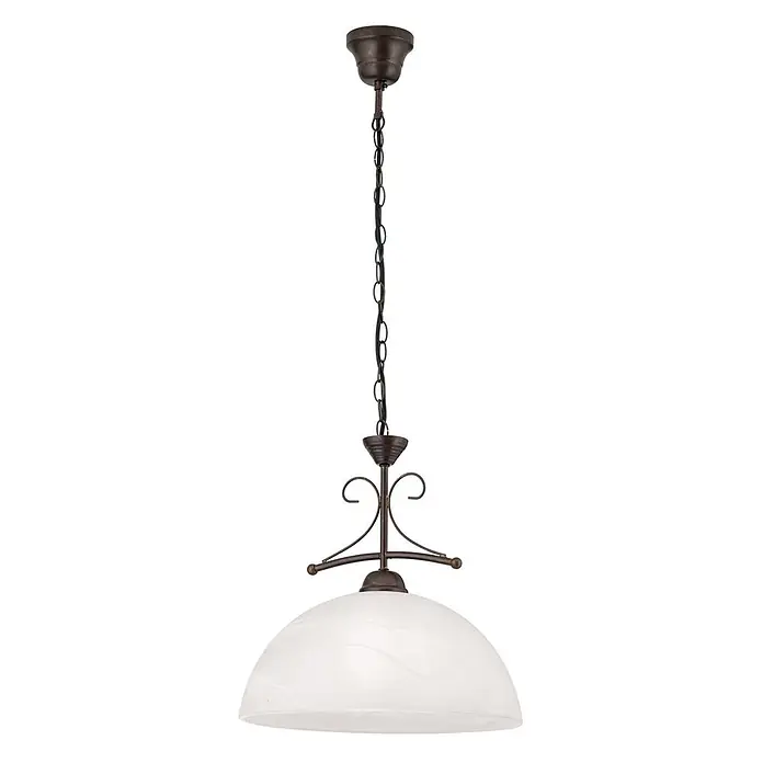 Orion Leuchten Hängeleuchte Alabast Ø 36 cm -  - Bronze Pendelleuchte mit Zierkette und einem kuppelförmigen, weiß marmorierten Glasschirm.